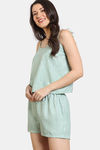 Zivame Coral Glaze Woven Shorts Set - Granite Green — thumbnail 3